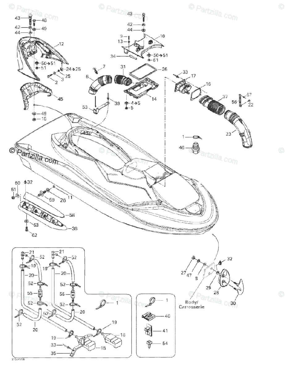 Sea Doo Gtx Tec Oem Parts Diagram For Body Front View