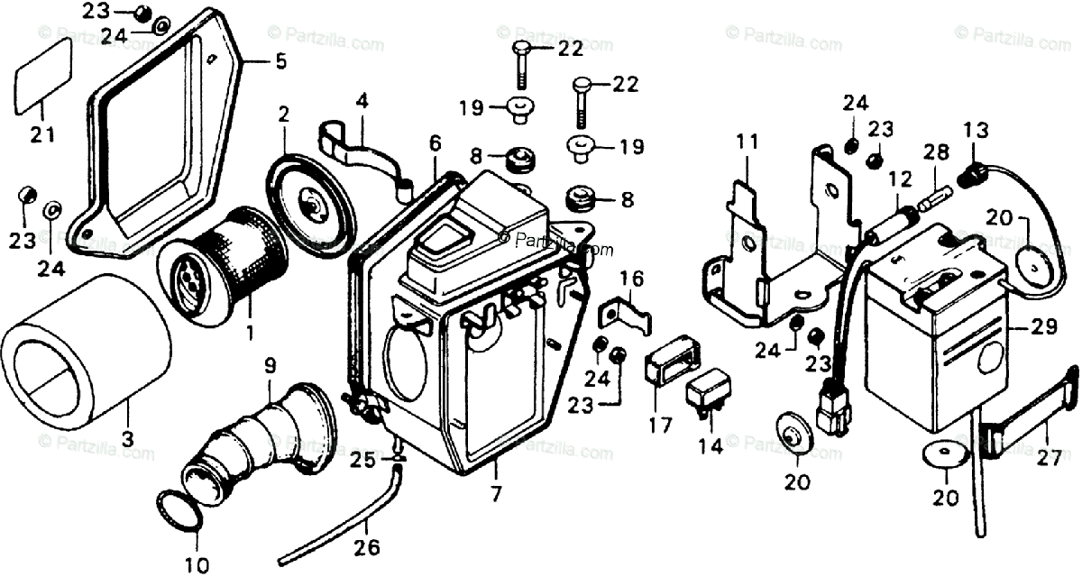 Honda Motorcycle 1977 Oem Parts Diagram For Air Cleaner