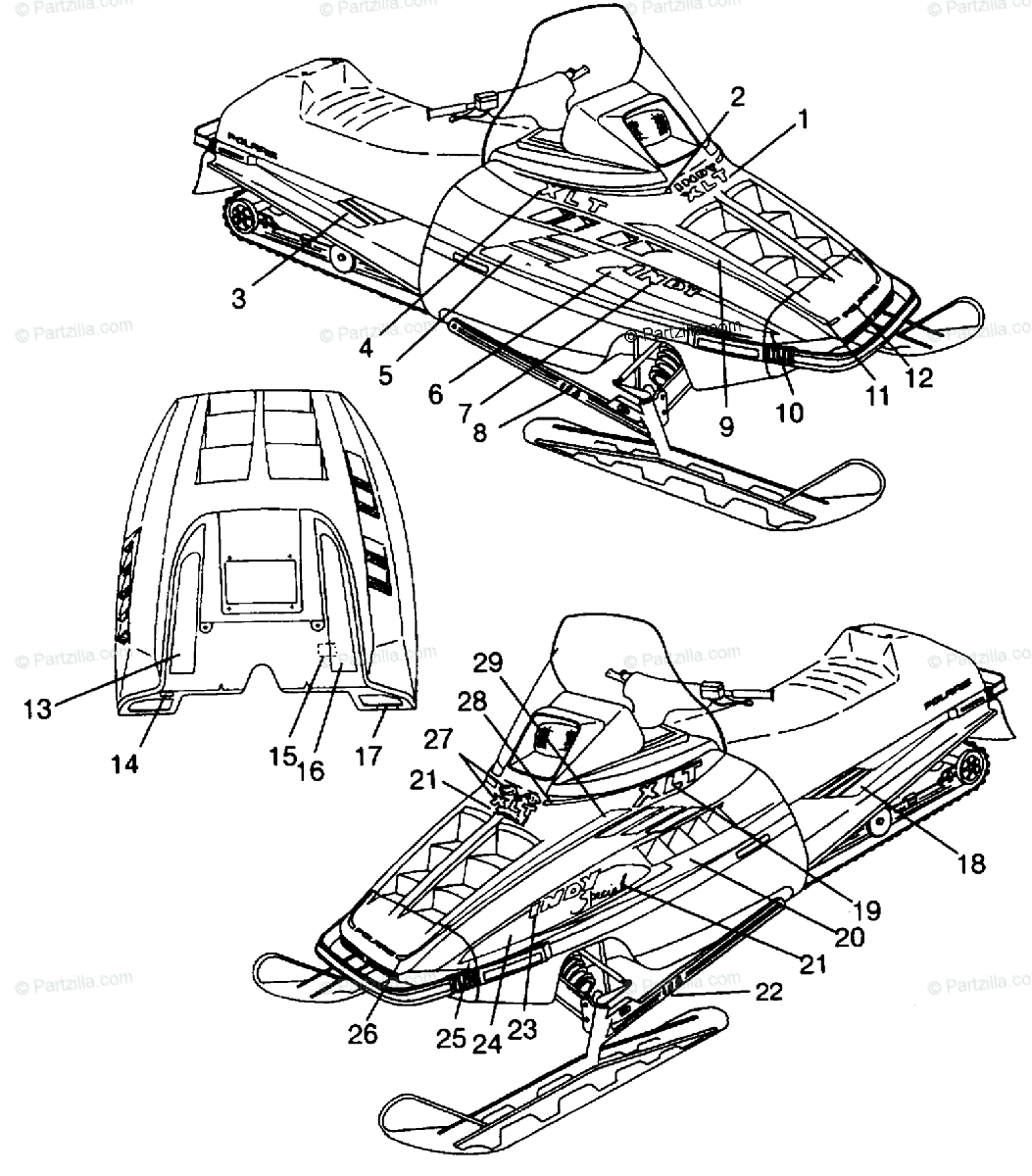 Polaris Snowmobile 1994 OEM Parts Diagram for Decals Xlt , Xlt Sp ...