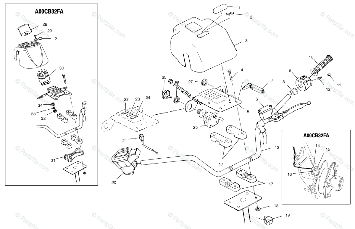 Polaris Atv 2000 Oem Parts Diagram For Handlebar A00cb32aa