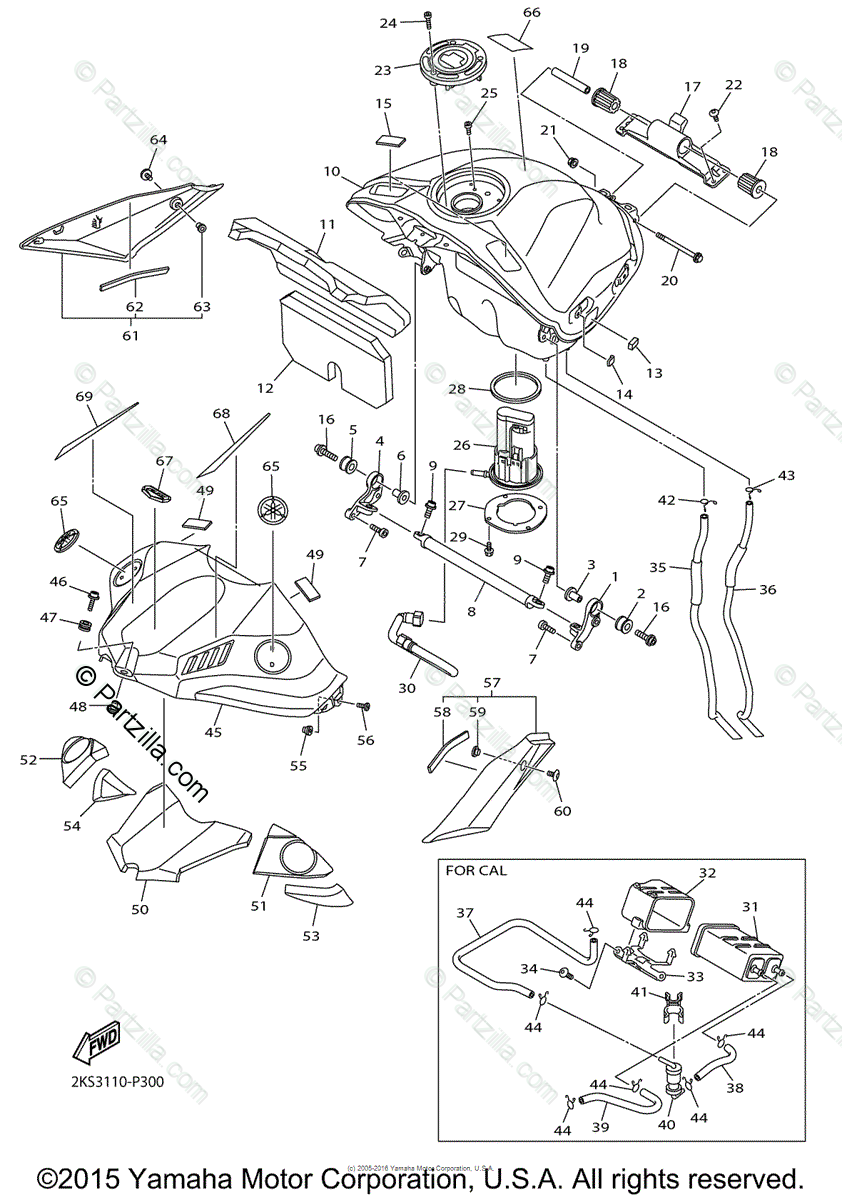 Yamaha Motorcycle 2015 Oem Parts Diagram For Fuel Tank