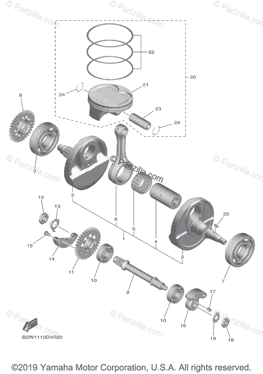 Yamaha Motorcycle 2020 OEM Parts Diagram for Crankshaft Piston