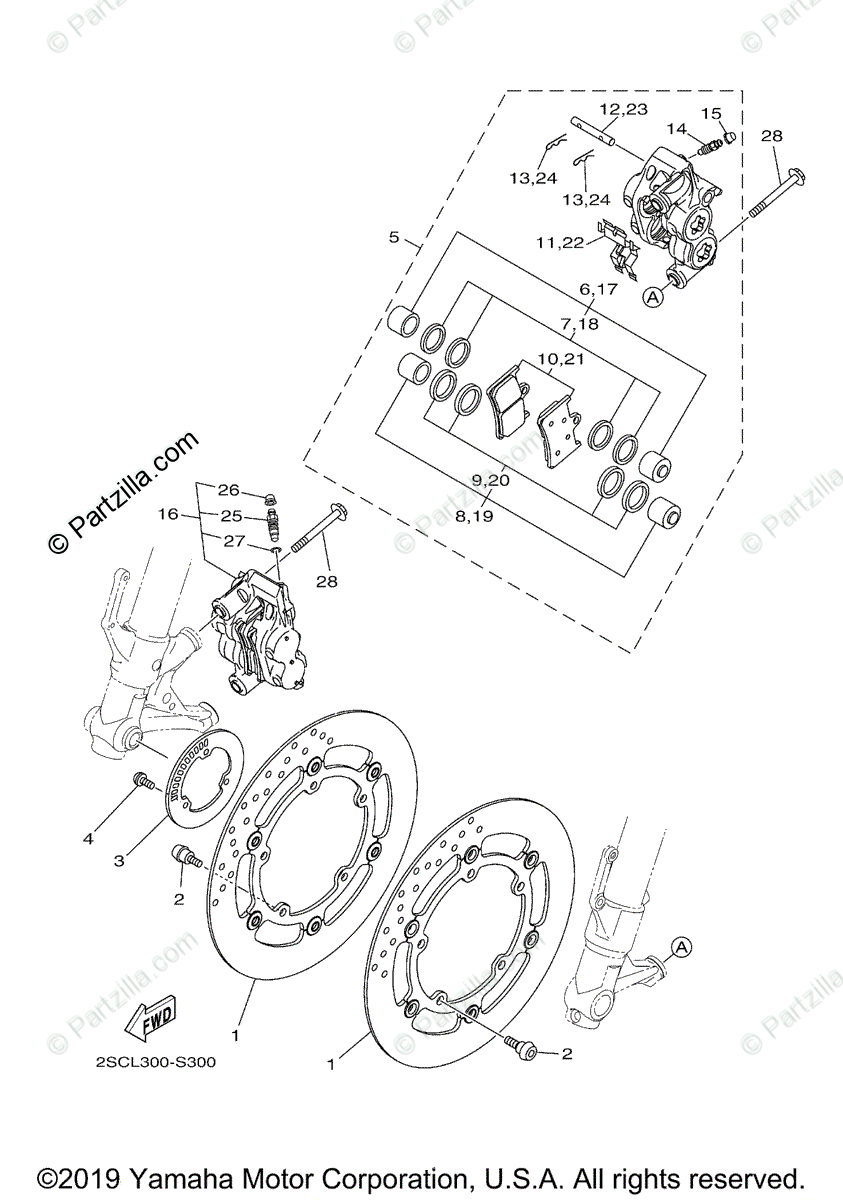 Yamaha Motorcycle 2019 Oem Parts Diagram For Front Brake
