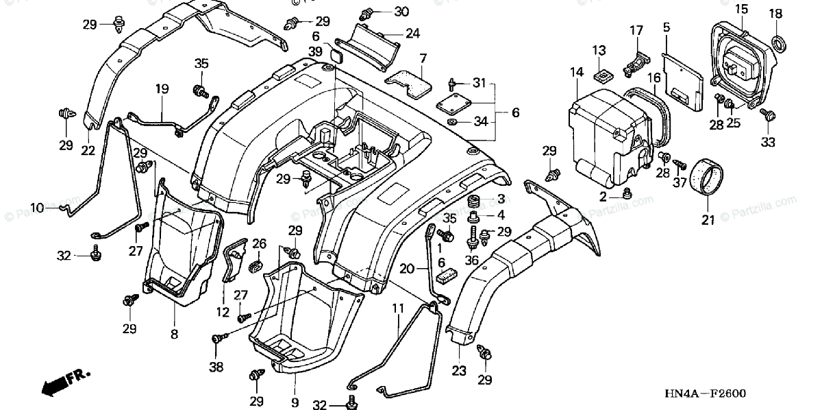 Honda ATV 2002 OEM Parts Diagram for Rear Fender (TRX350TM/FM