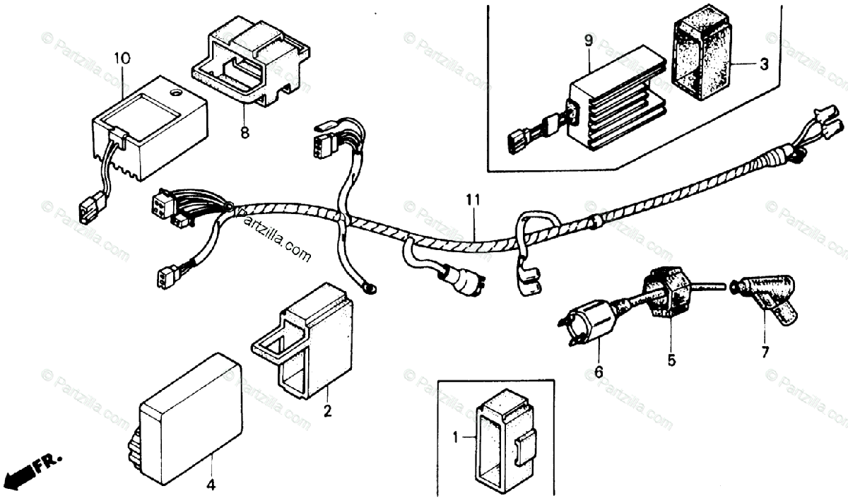 Honda ATV 1989 OEM Parts Diagram for Wire Harness ... honda wiring diagrams 89 