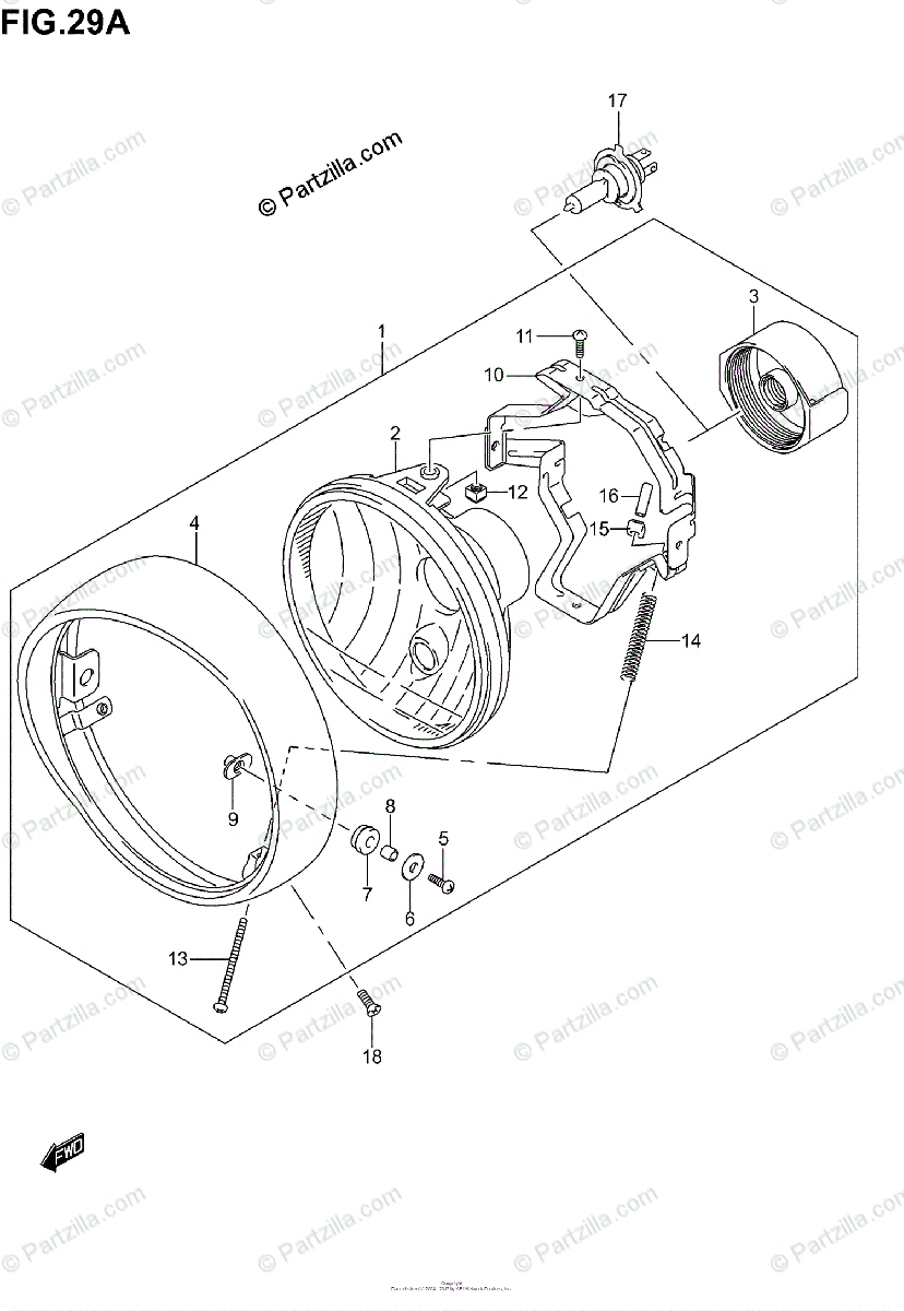 Suzuki Motorcycle 2003 OEM Parts Diagram for HEADLAMP ASSY (MODEL K5