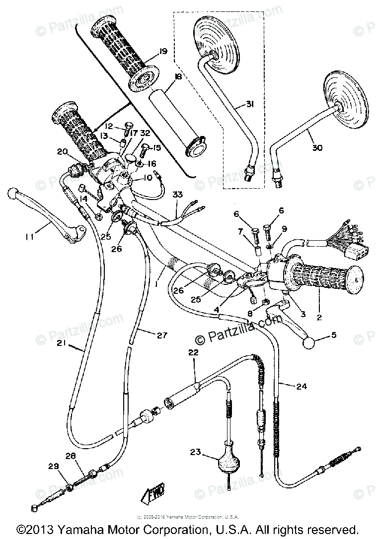 Yamaha Motorcycle 1974 OEM Parts Diagram for HANDLE- WIRE | Partzilla.com