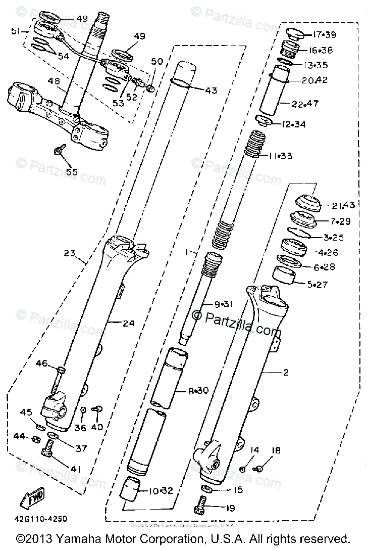 Yamaha Motorcycle 1985 Oem Parts Diagram For Front Fork
