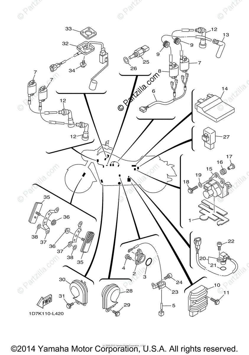 Yamaha Motorcycle 2012 Oem Parts Diagram For Electrical
