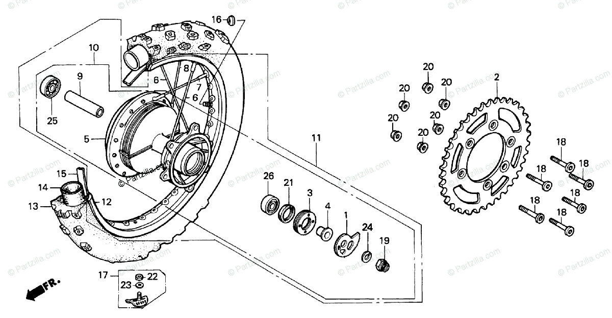 Honda Motorcycle 1997 OEM Parts Diagram for REAR WHEEL | Partzilla.com