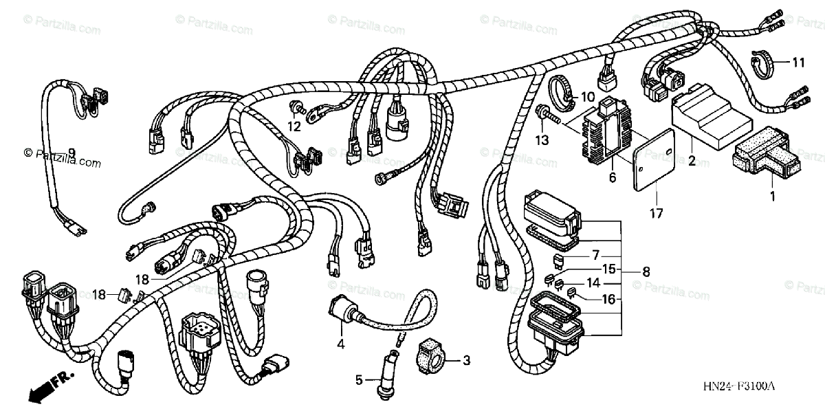Honda ATV 2001 OEM Parts Diagram for Wire Harness ... honda foreman rubicon wiring diagram 