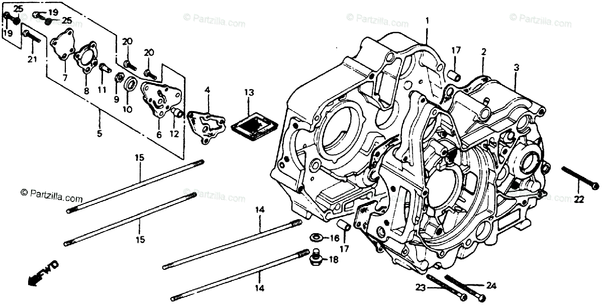 Honda Motorcycle 1980 OEM Parts Diagram for Crankcase ...