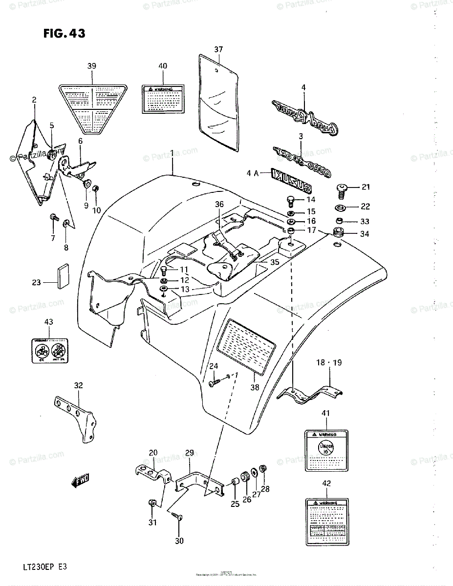 Suzuki Atv 1991 Oem Parts Diagram For Rear Fender  Model H