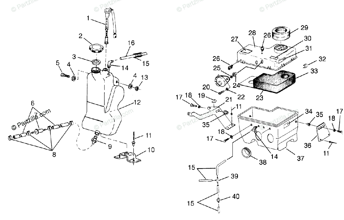 Polaris Snowmobile 1997 OEM Parts Diagram for Oil Tank / Air Box 500 ...