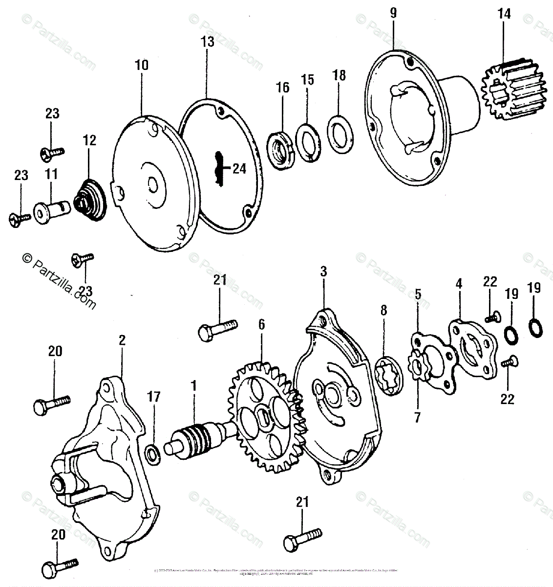 Honda Motorcycle 1976 OEM Parts Diagram For Oil Filter Rotor Oil Pump