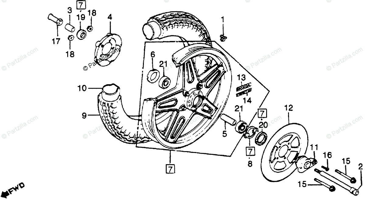 Honda Motorcycle 1979 OEM Parts Diagram for FRONT WHEEL | Partzilla.com