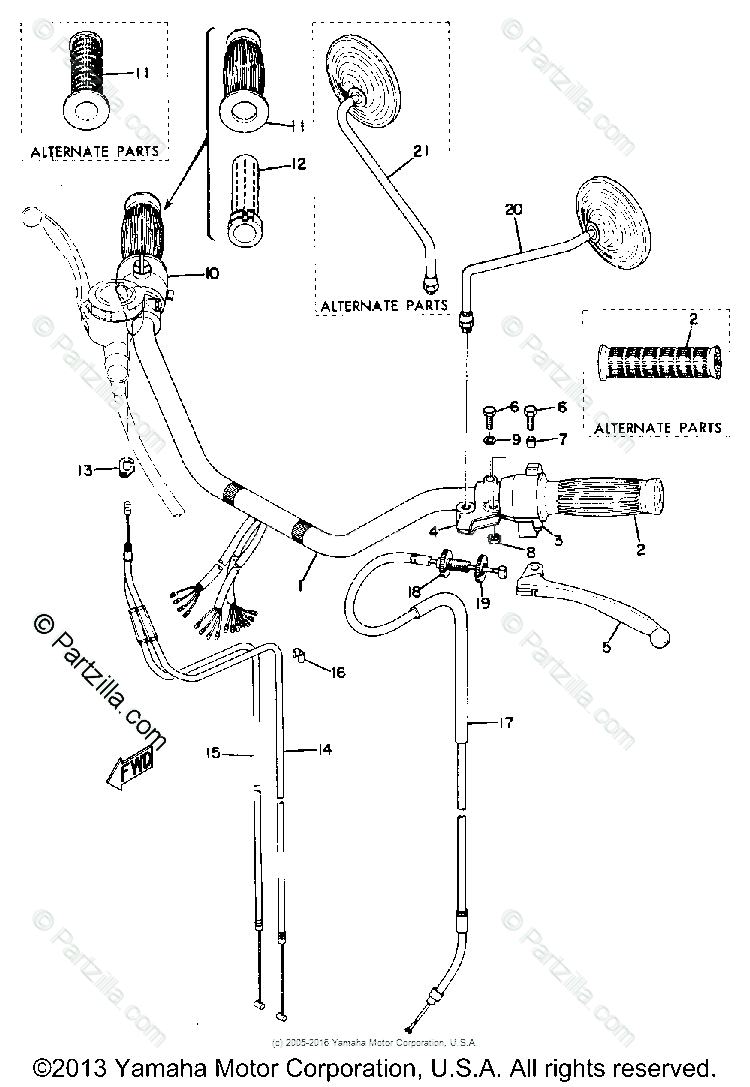 Yamaha Motorcycle 1973 Oem Parts Diagram For Handle