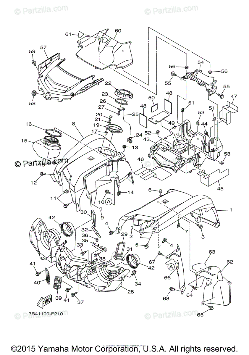 Yamaha ATV 2007 OEM Parts Diagram for FRONT FENDER | Partzilla.com
