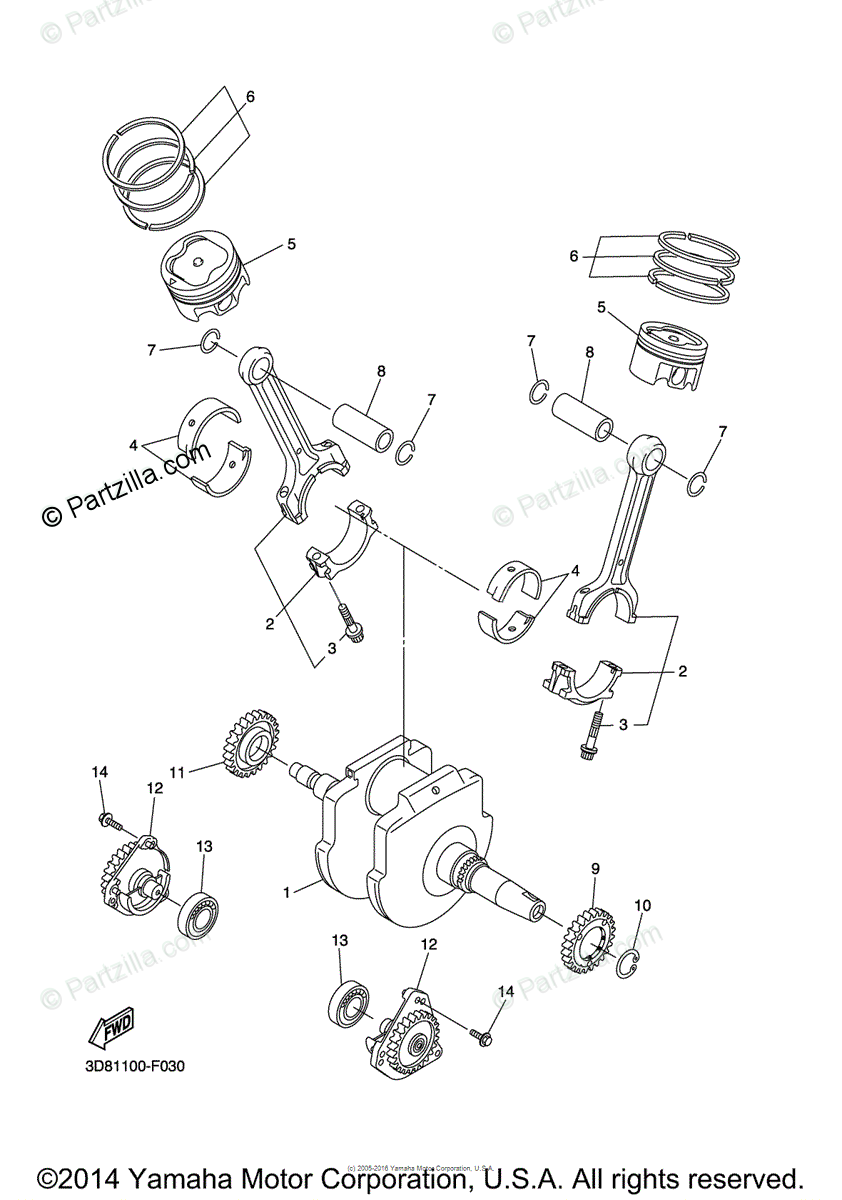 Yamaha Motorcycle 2015 OEM Parts Diagram for Crankshaft Piston ...