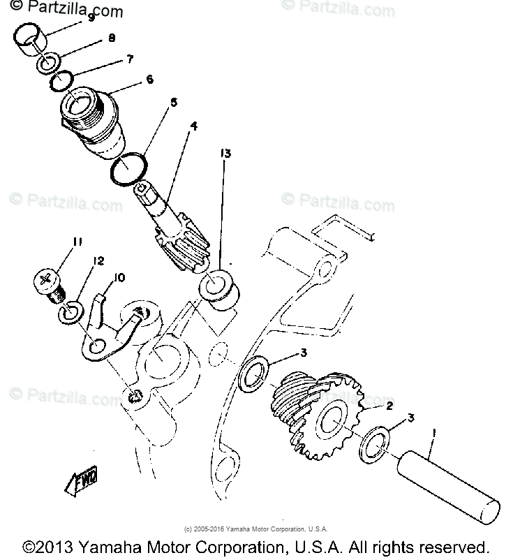 Yamaha Motorcycle 1972 OEM Parts Diagram for TACHOMETER GEAR