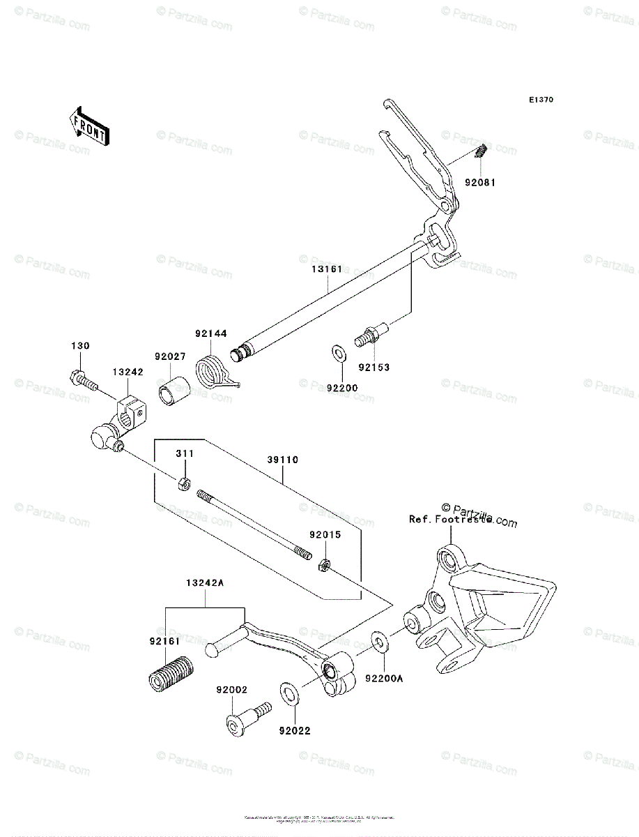 Kawasaki Motorcycle 2008 OEM Parts Diagram for Gear Change Mechanism