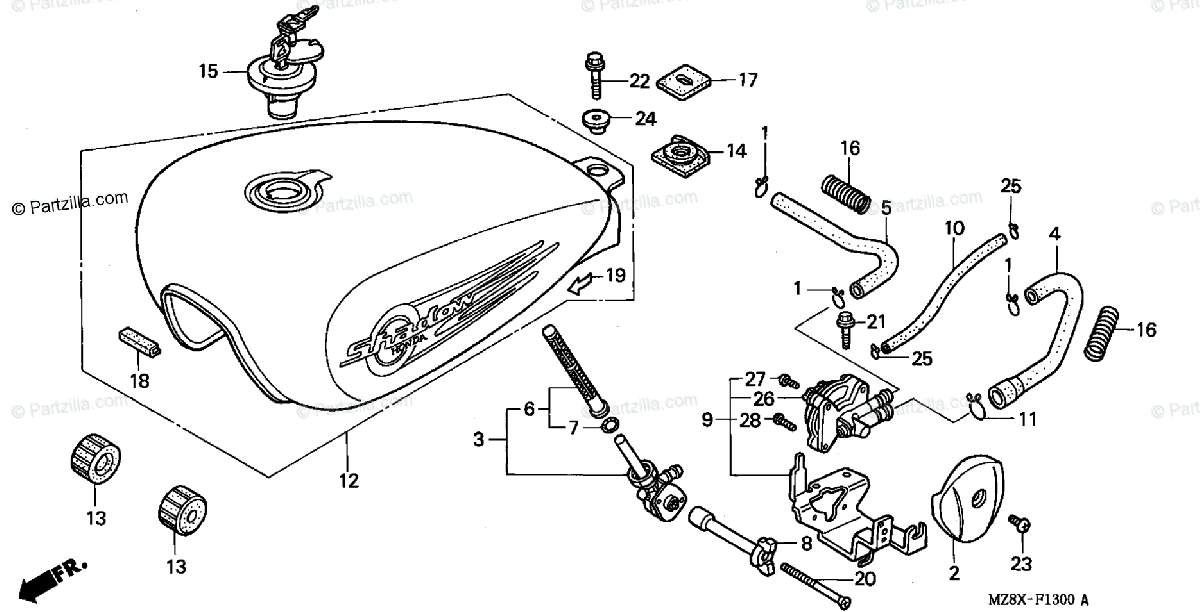 Honda Motorcycle 2000 Oem Parts Diagram For Fuel Tank
