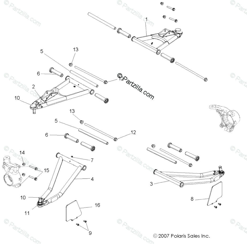 Polaris Side by Side 2008 OEM Parts Diagram for Suspension, Front ...