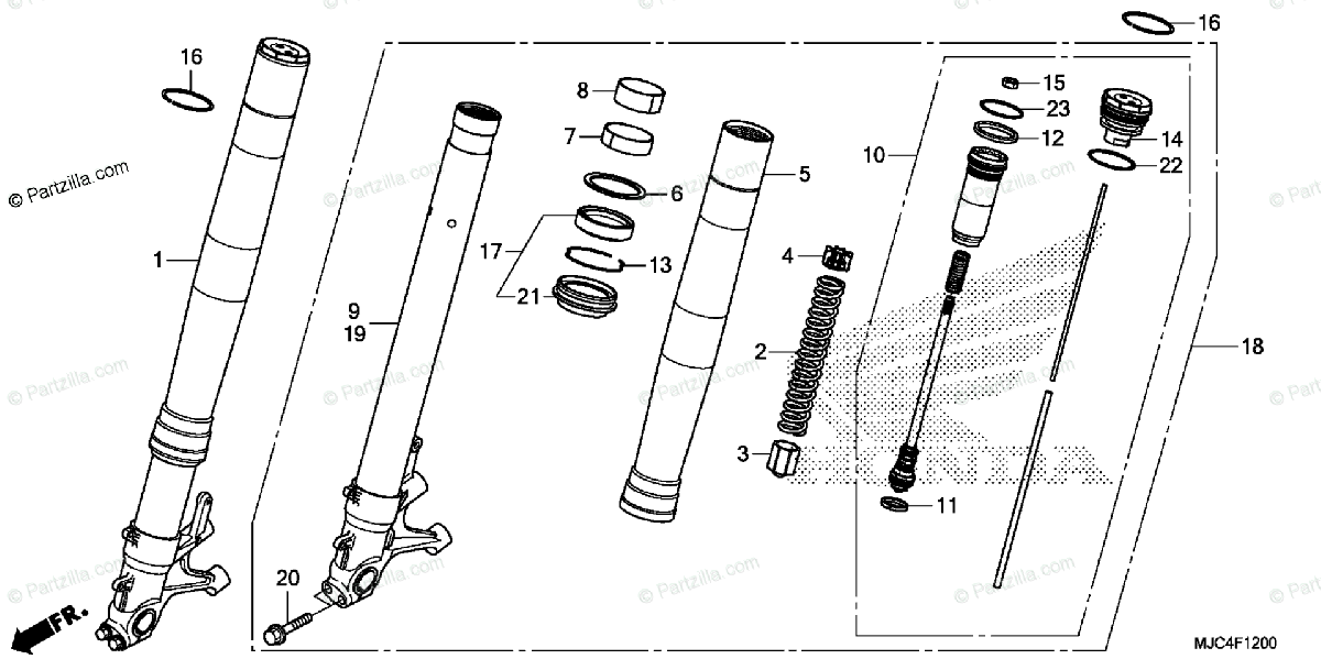 Honda Motorcycle 2016 Oem Parts Diagram For Front Fork