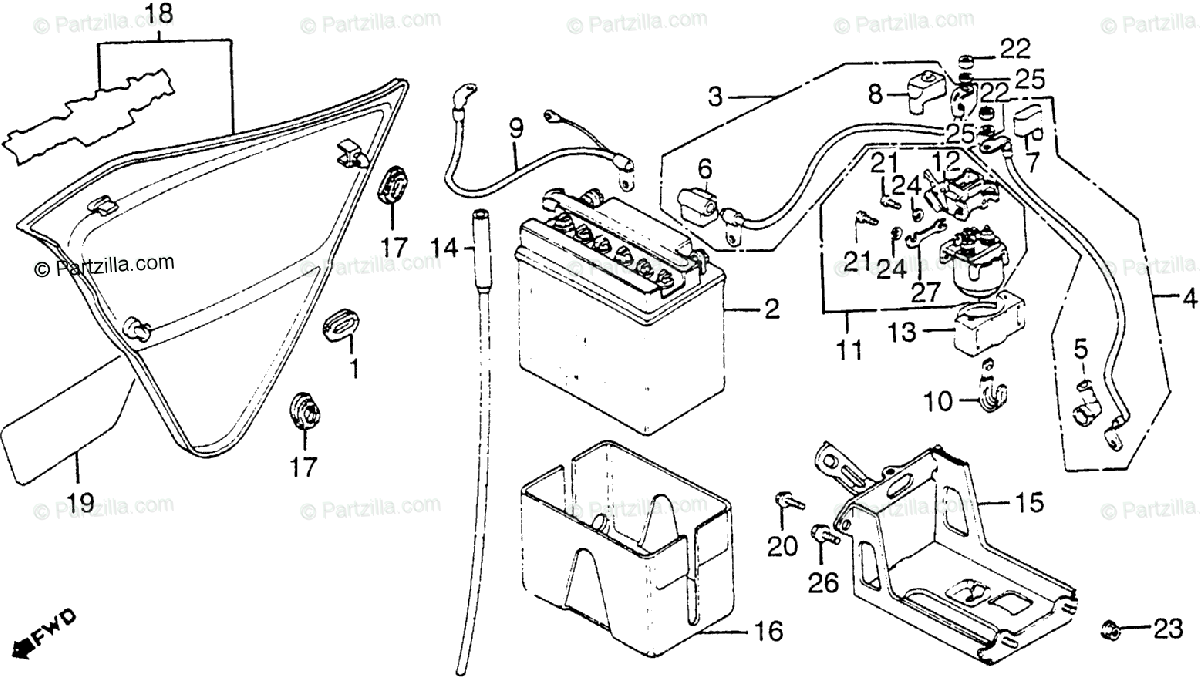 Honda Motorcycle 1983 OEM Parts Diagram for Right Side Cover / Battery
