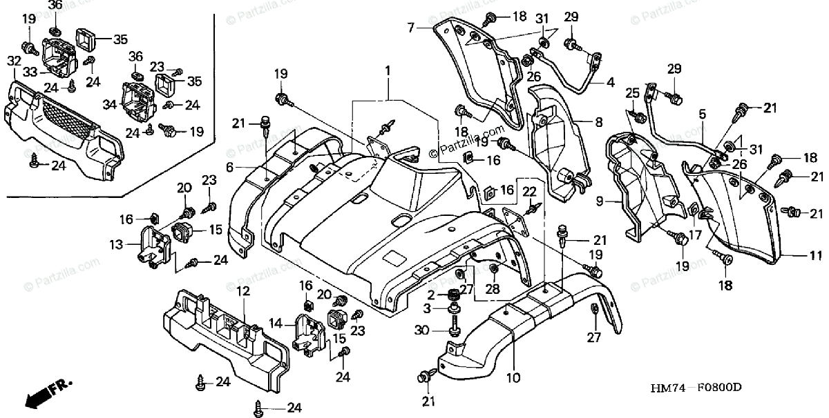 Honda Atv 1999 Oem Parts Diagram For Front Fender