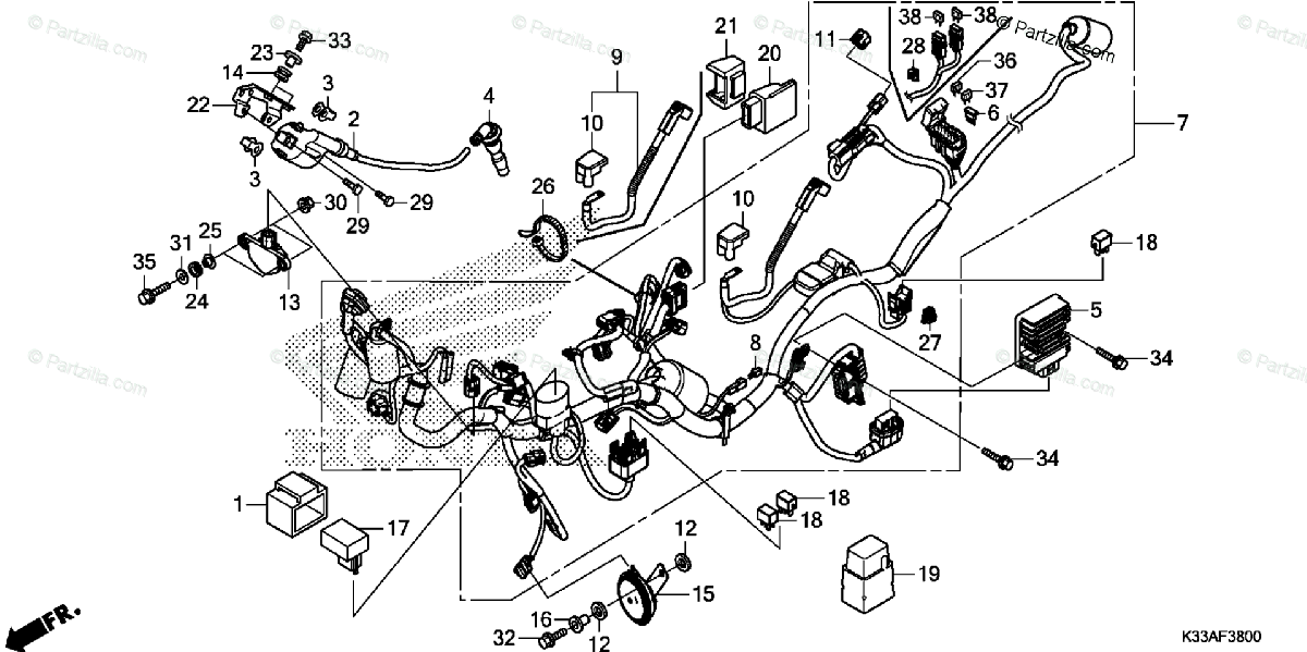 Honda Motorcycle 2016 Oem Parts Diagram For Wire Harness
