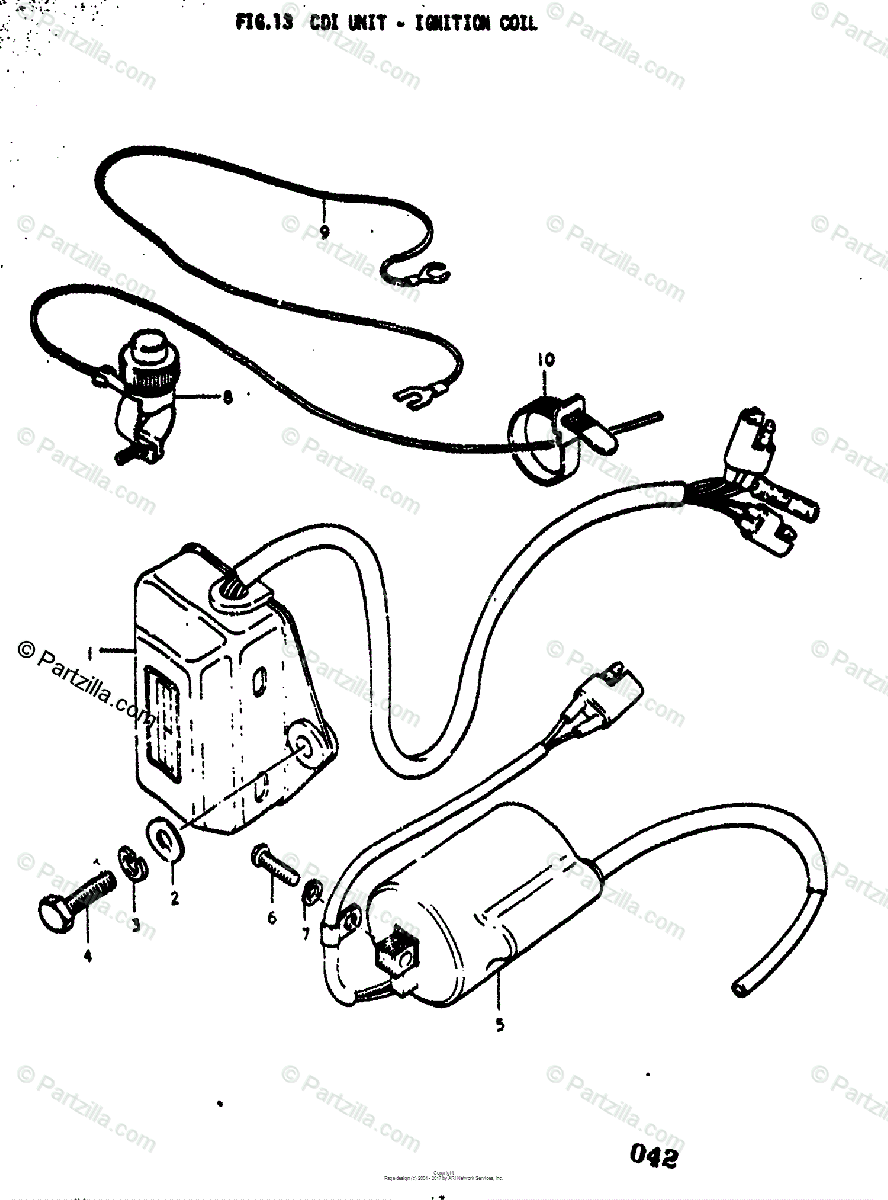 Suzuki Motorcycle 1977 OEM Parts Diagram for CDI Unit ...