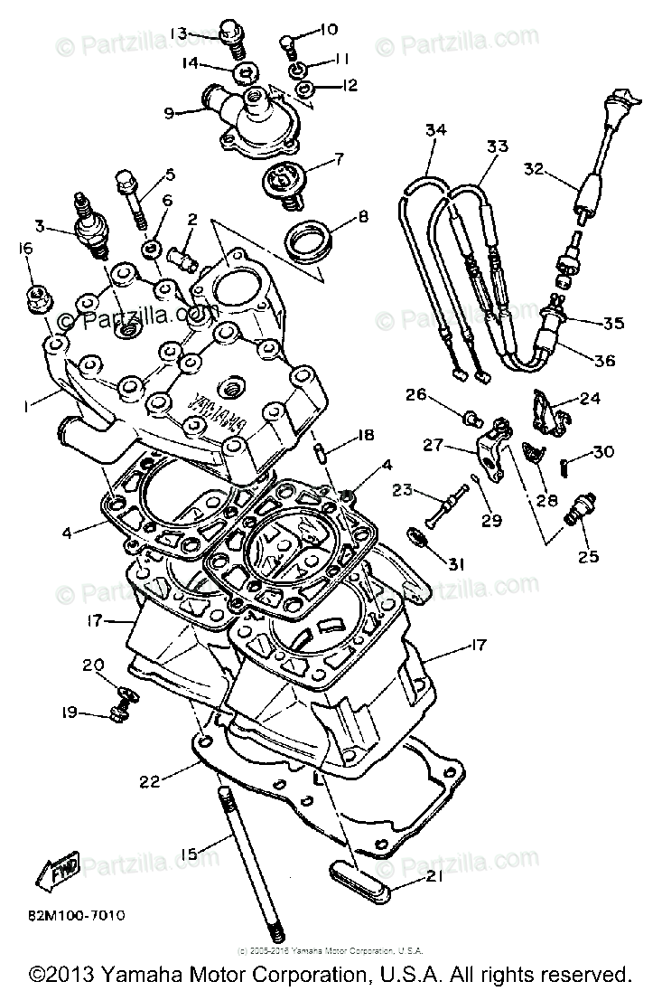 Yamaha Snowmobile 1987 OEM Parts Diagram for Cylinder Head & Cylinder