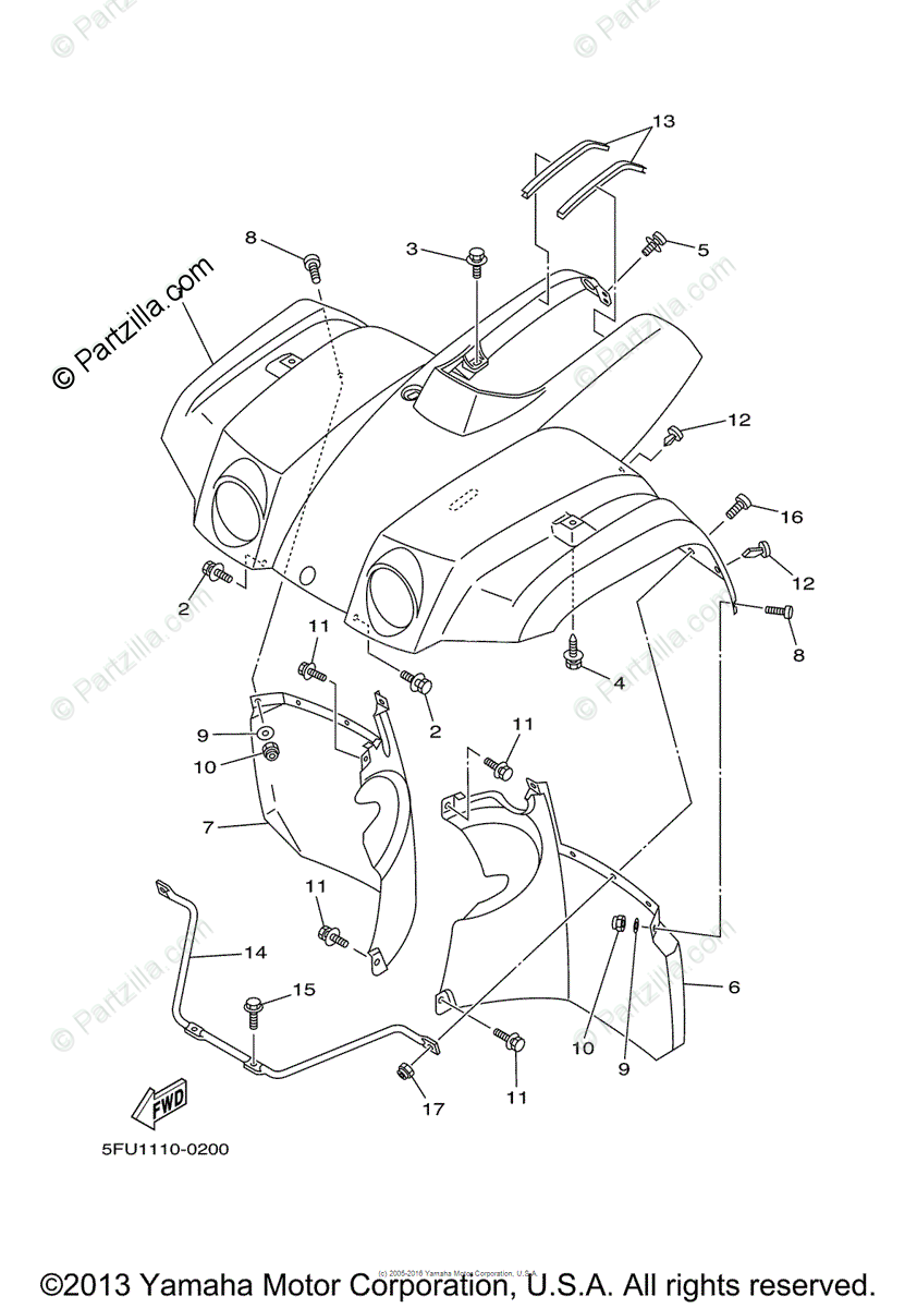 Yamaha ATV 2004 OEM Parts Diagram for Front Fender ... ski doo parts diagram 
