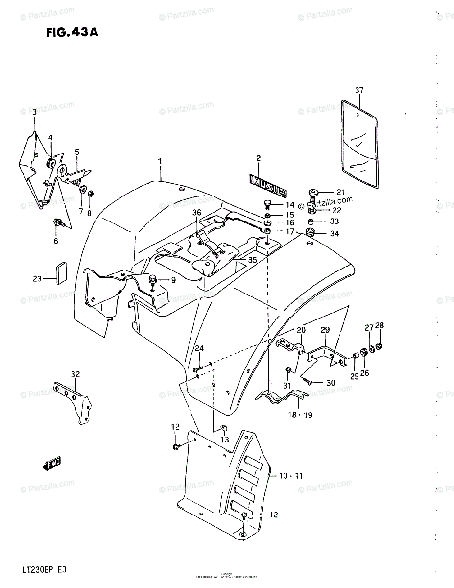 Suzuki Atv 1993 Oem Parts Diagram For Rear Fender  Model M