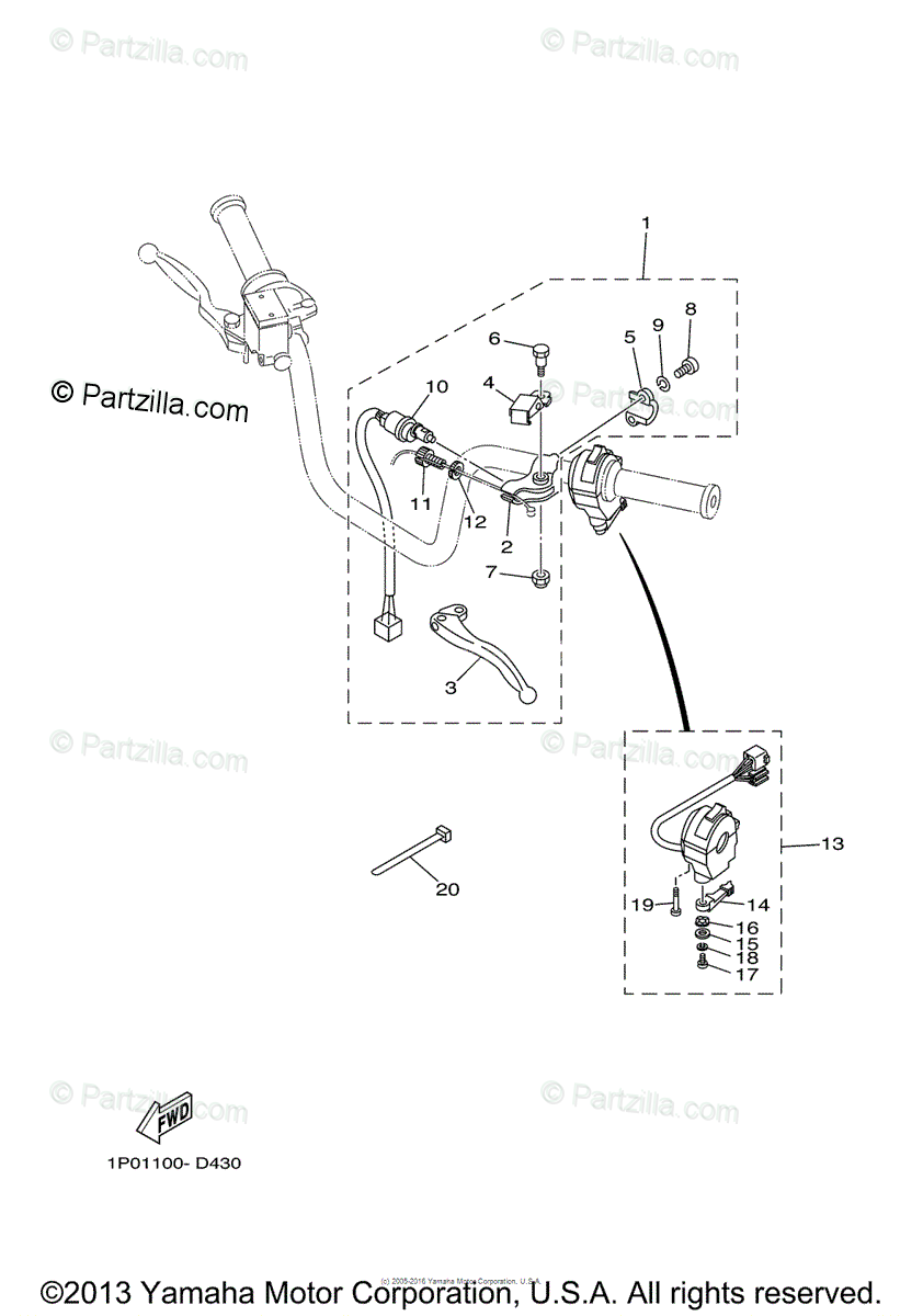 Yamaha Atv 2005 Oem Parts Diagram For Handle Switch
