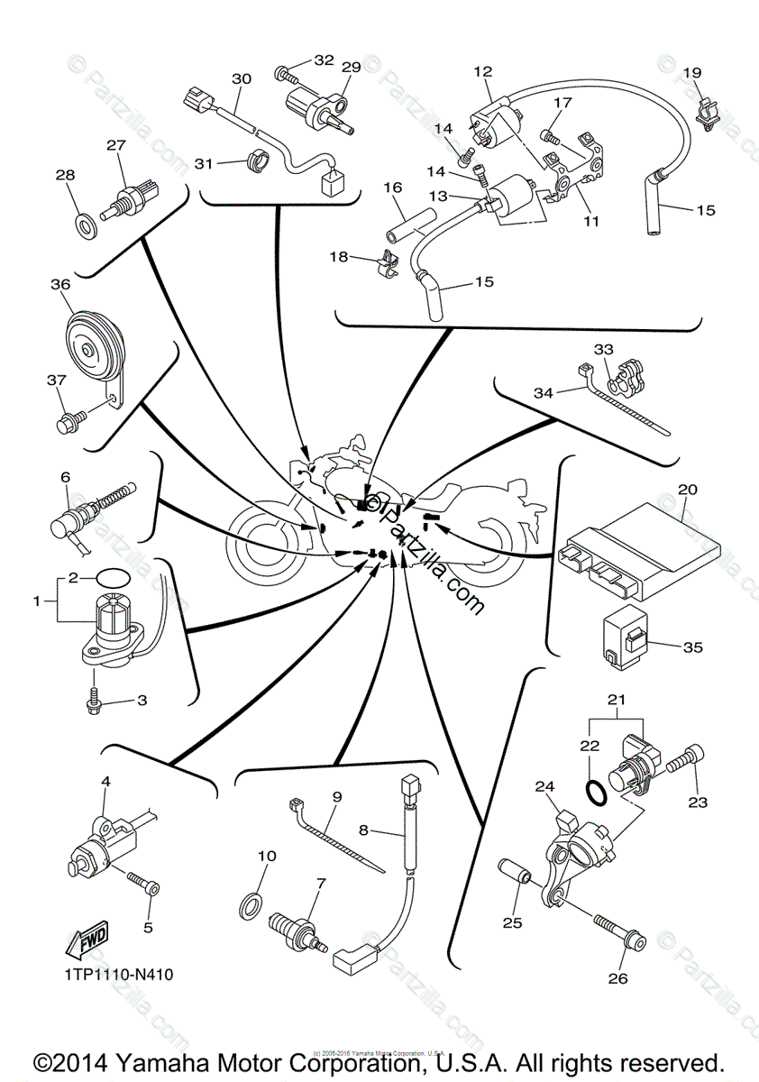 Yamaha Motorcycle 2014 OEM Parts Diagram for Electrical - 1 | Partzilla.com
