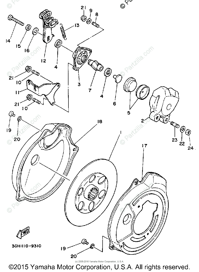 Yamaha Atv 1990 Oem Parts Diagram For Rear Brake Caliper