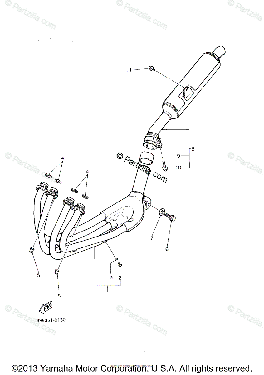 Yamaha Motorcycle 1993 OEM Parts Diagram for Exhaust | Partzilla.com