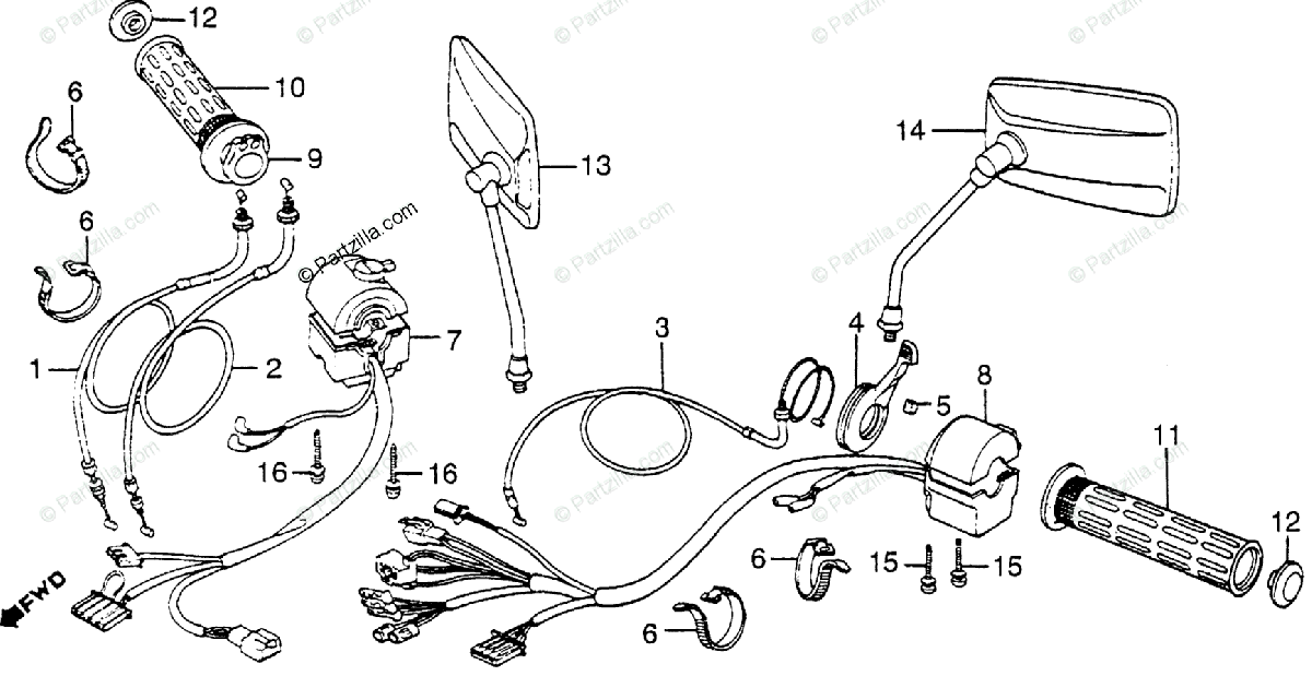 Honda Motorcycle 1983 OEM Parts Diagram for Switches / Cables