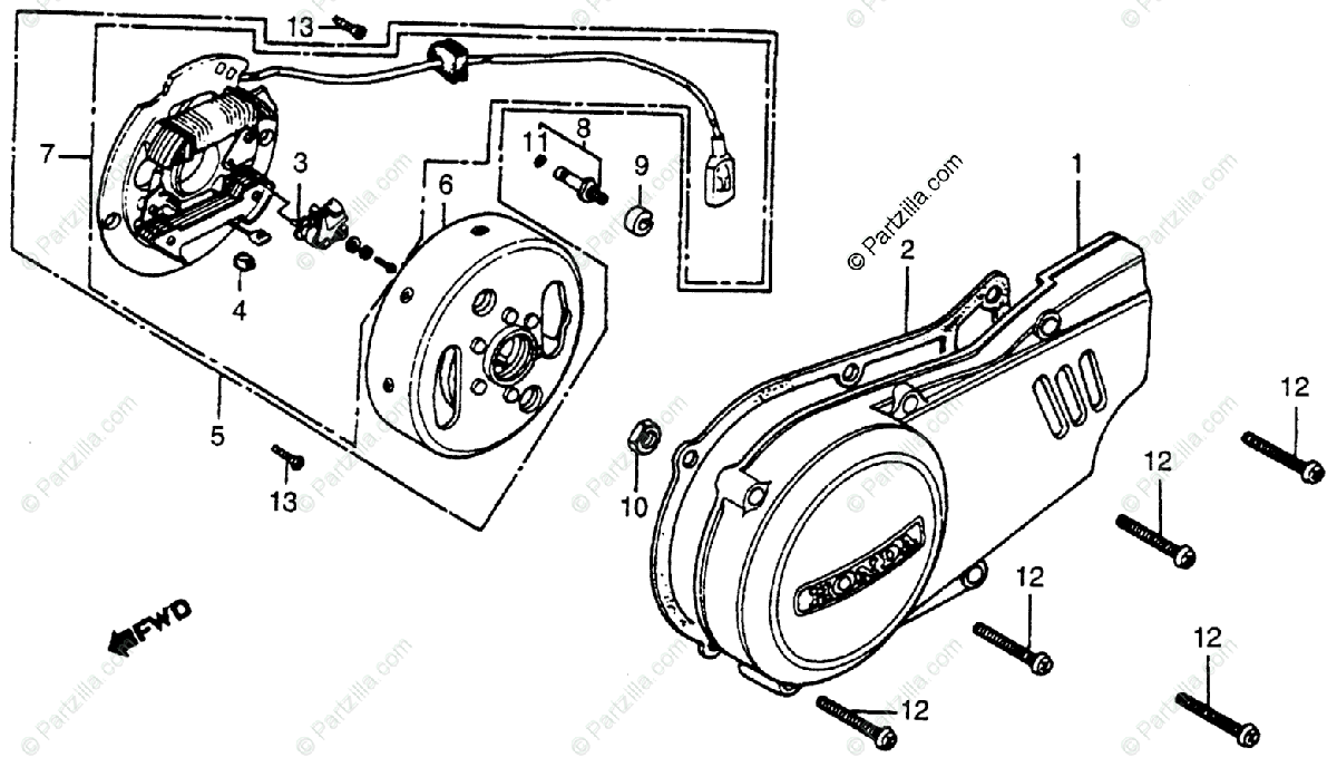 Honda Motorcycle 1982 Oem Parts Diagram For Left Crankcase