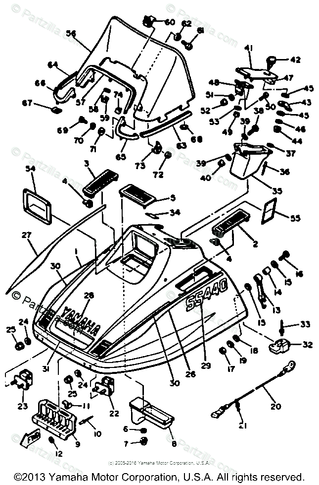 Yamaha Snowmobile 1980 Oem Parts Diagram For Shroud