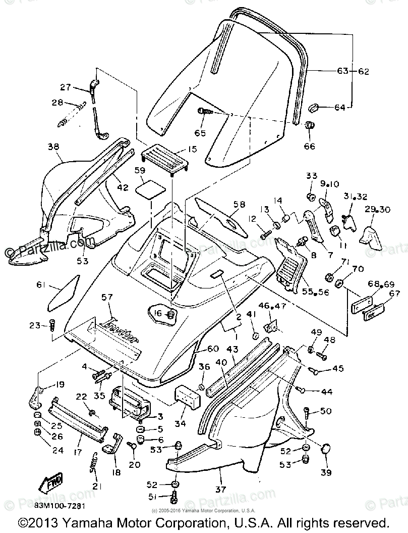 Yamaha Snowmobile 1988 Oem Parts Diagram For Shroud