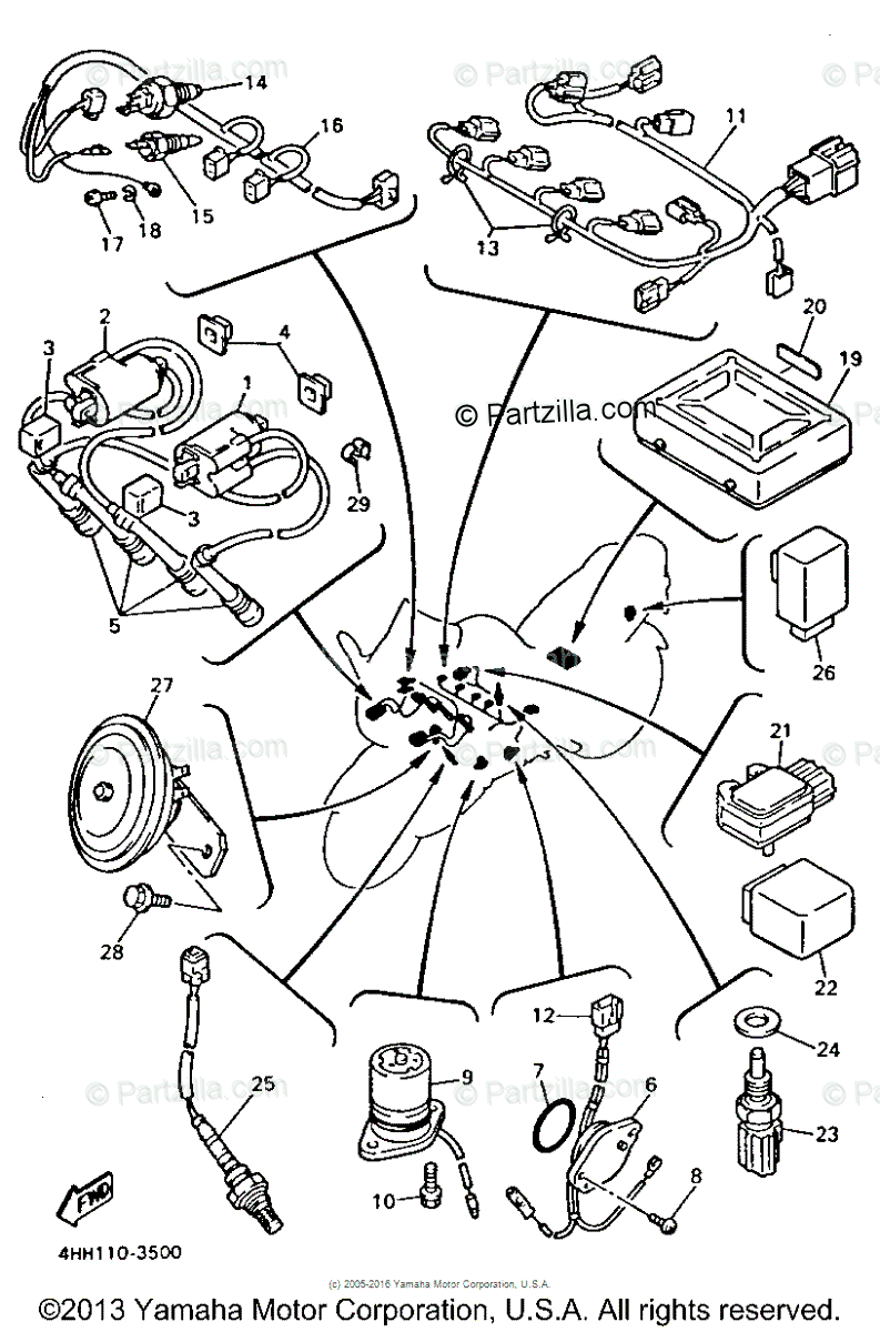 Yamaha Motorcycle 1993 OEM Parts Diagram for Electrical - 1 | Partzilla.com