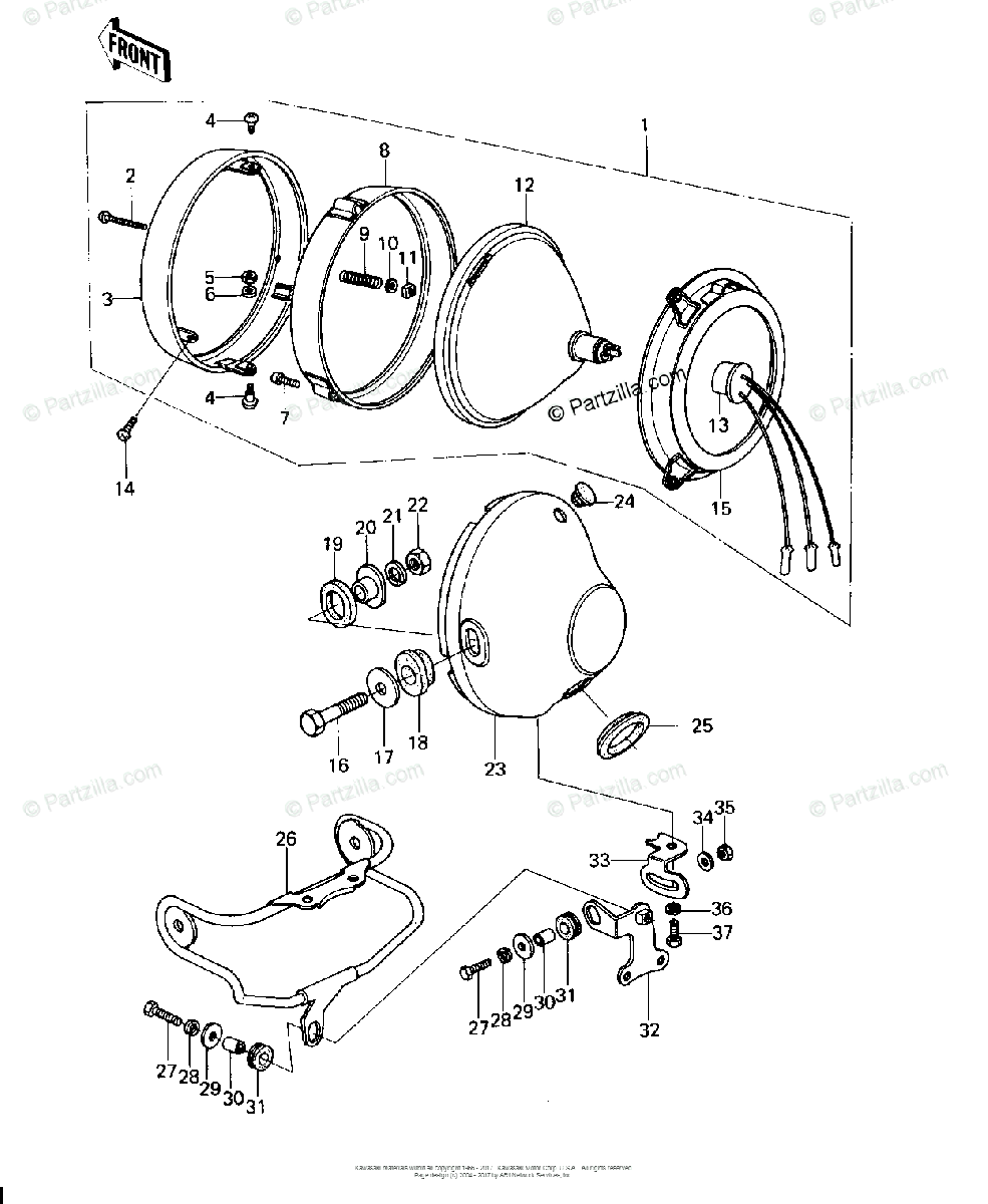 Kawasaki Motorcycle 1978 Oem Parts Diagram For Headlight