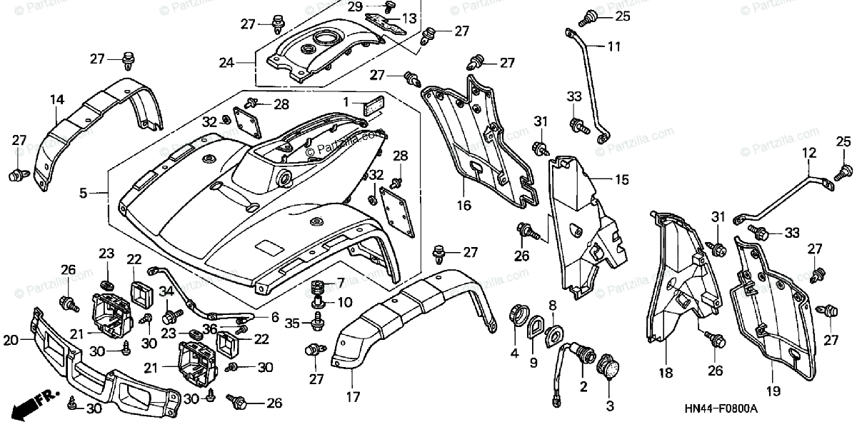 Honda Atv 2001 Oem Parts Diagram For Front Fender