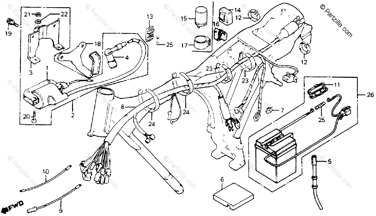 Honda Motorcycle 1980 Oem Parts Diagram For Wire Harness