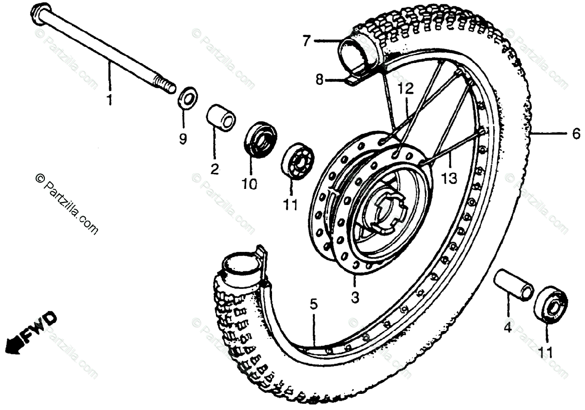Honda Motorcycle 1980 Oem Parts Diagram For Front Wheel