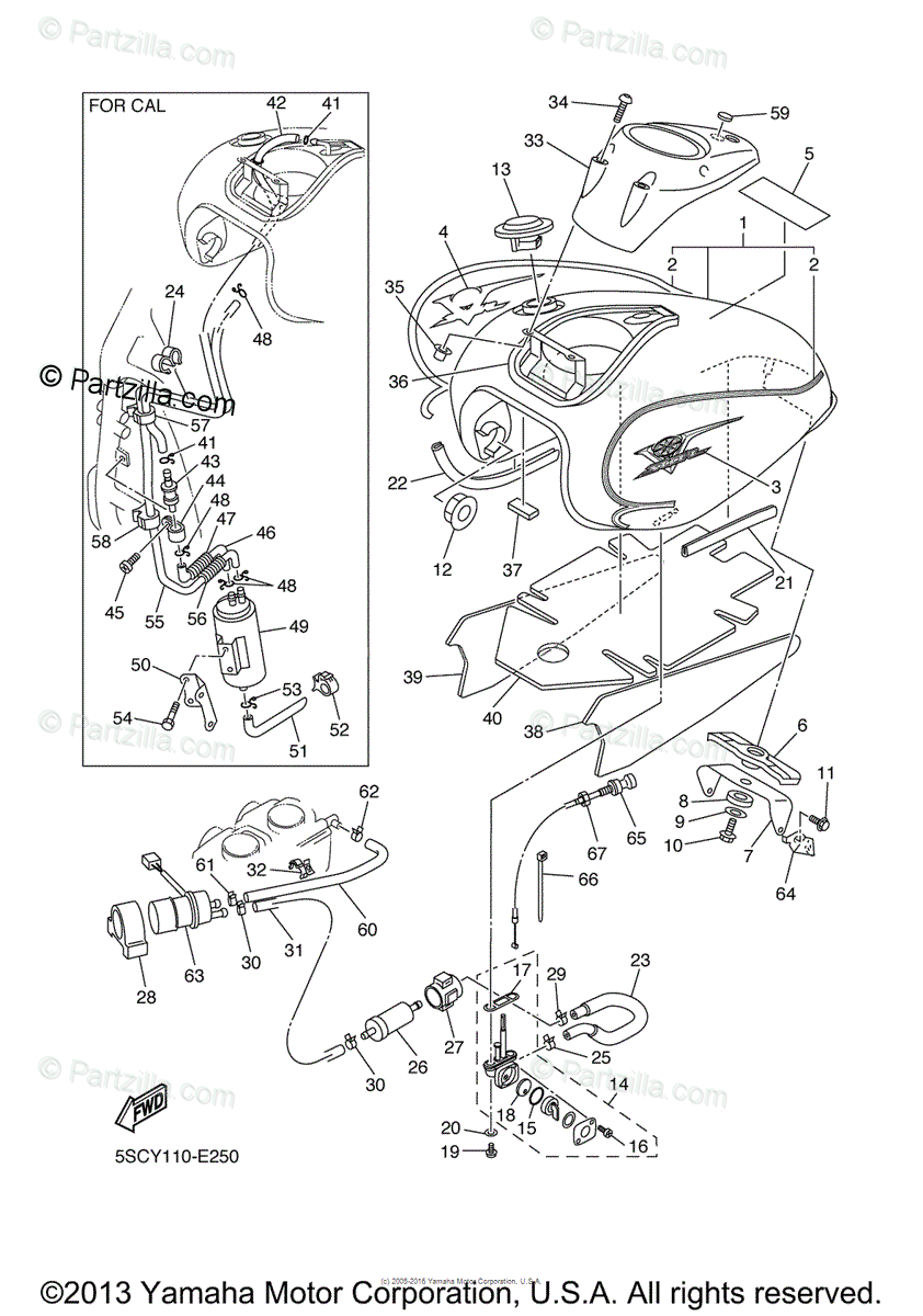 Yamaha Motorcycle 2006 Oem Parts Diagram For Fuel Tank
