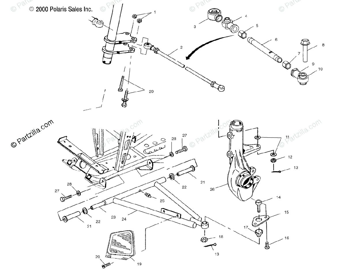 Polaris ATV 2001 OEM Parts Diagram for Aarm/Strut Mounting A01cd32aa
